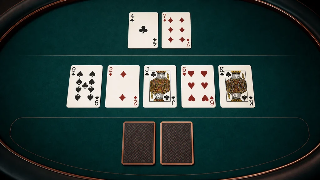 Casino Hold’em Là Gì? Cách Đấu Với Dealer Và Đọc Kết Quả 1 Casino Hold’em là gì: Bố cục hai lá riêng và năm lá chung minh họa Casino Hold’em