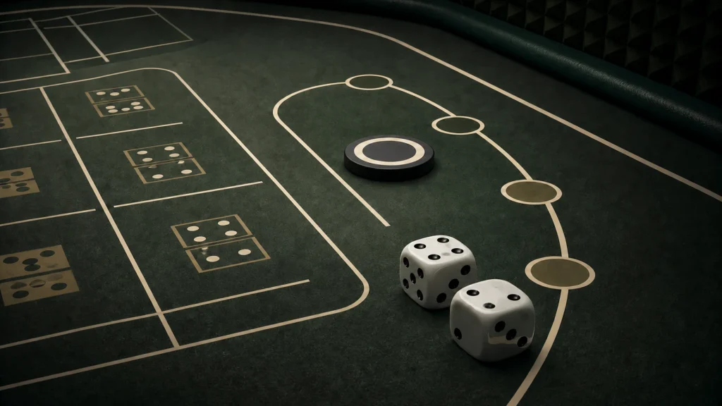 Craps Là Gì? Come-Out Roll, Point Và Các Cửa Cược Cơ Bản 1 Craps là gì: Hai xúc xắc và điểm đánh dấu minh họa chu kỳ Craps