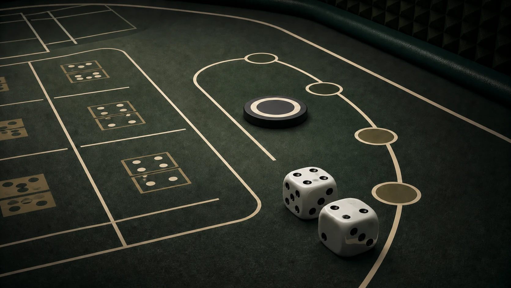 Craps Là Gì? Come-Out Roll, Point Và Các Cửa Cược Cơ Bản 2 Craps là gì: Hai xúc xắc và điểm đánh dấu minh họa chu kỳ Craps