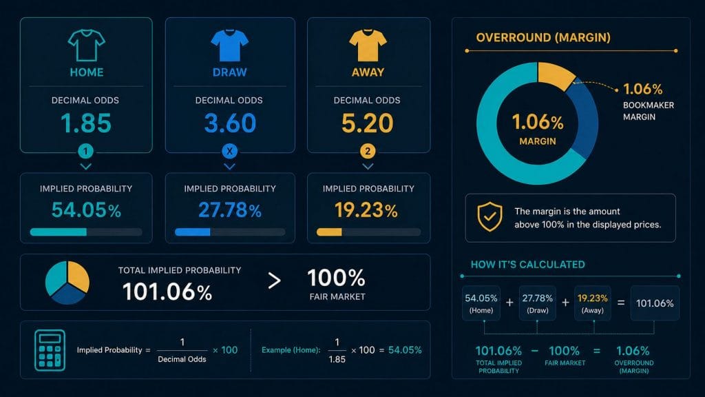 Overround Là Gì? Cách Tính Biên Nhà Cái Từ Xác Suất Ngụ Ý 1 overround là gì: Minh họa cách tính overround từ odds và xác suất ngụ ý