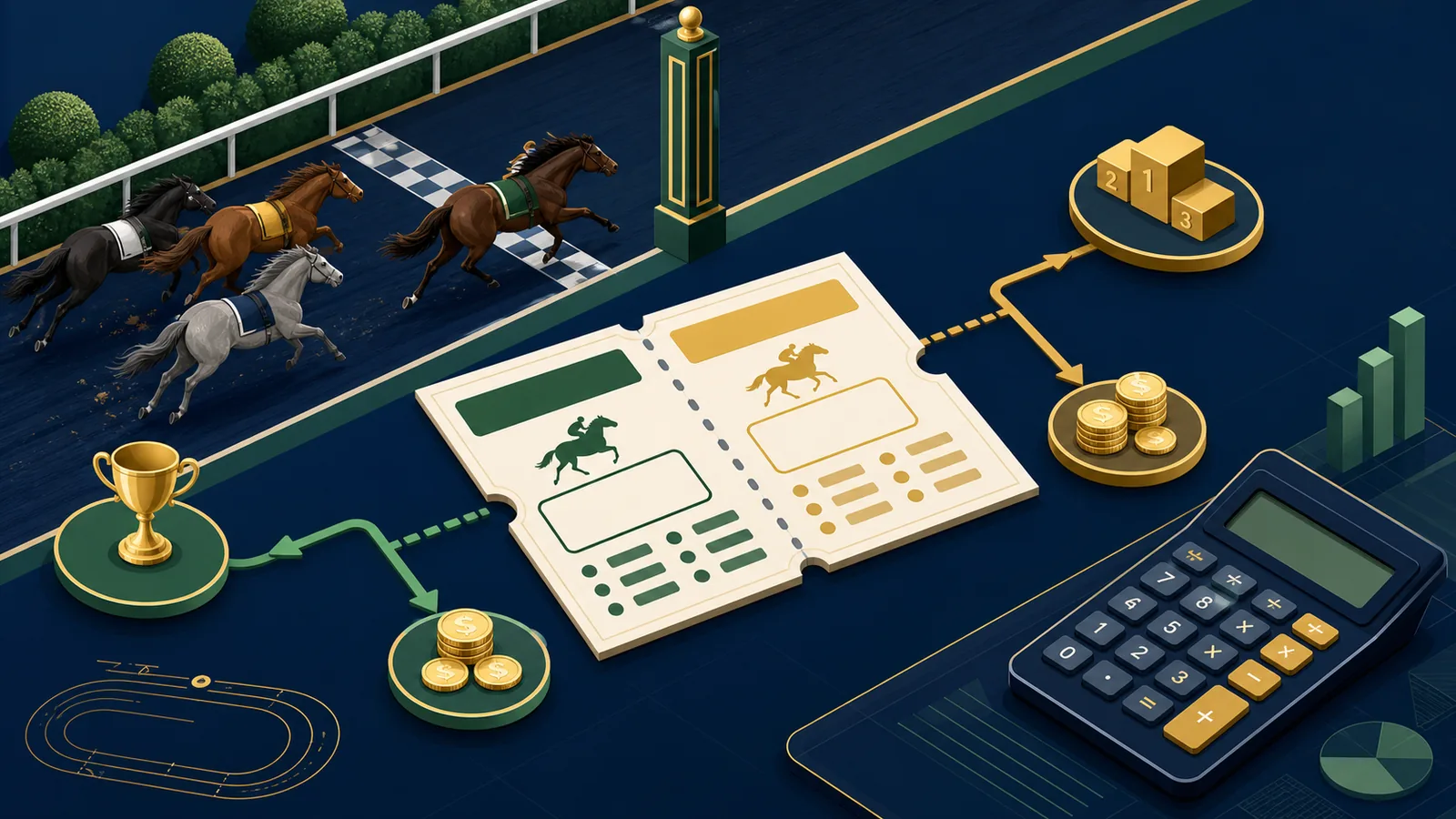 Minh họa hai phần win và place của một each-way bet